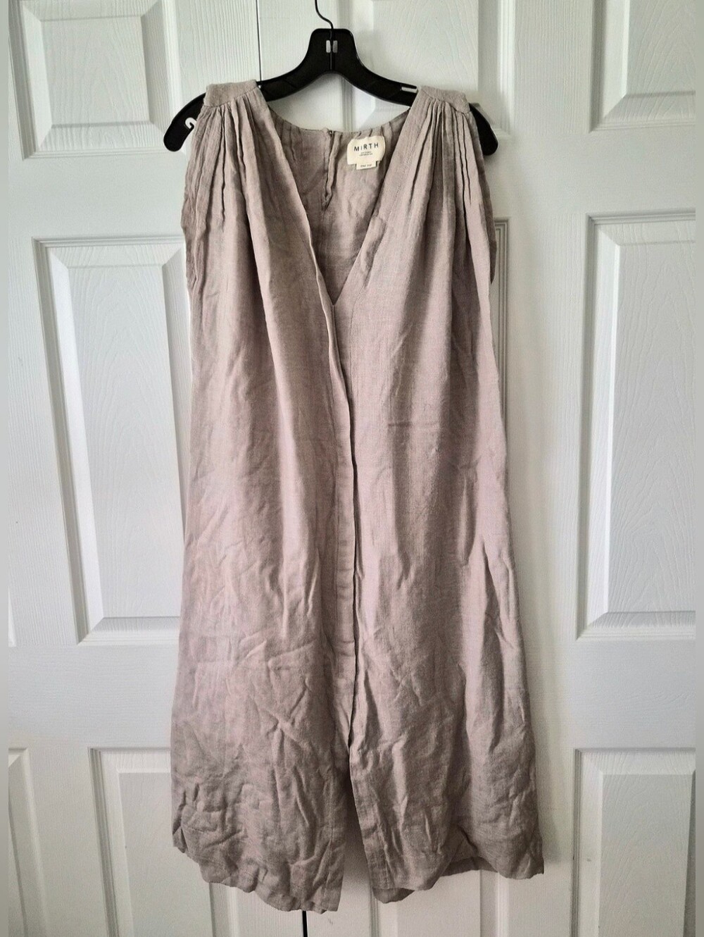 MIRTH ANTHROPOLOGIE KATHMANDU WOOL SILK V-NECK SLEEVELESS MIDI DRESS FLAX TAUPE
